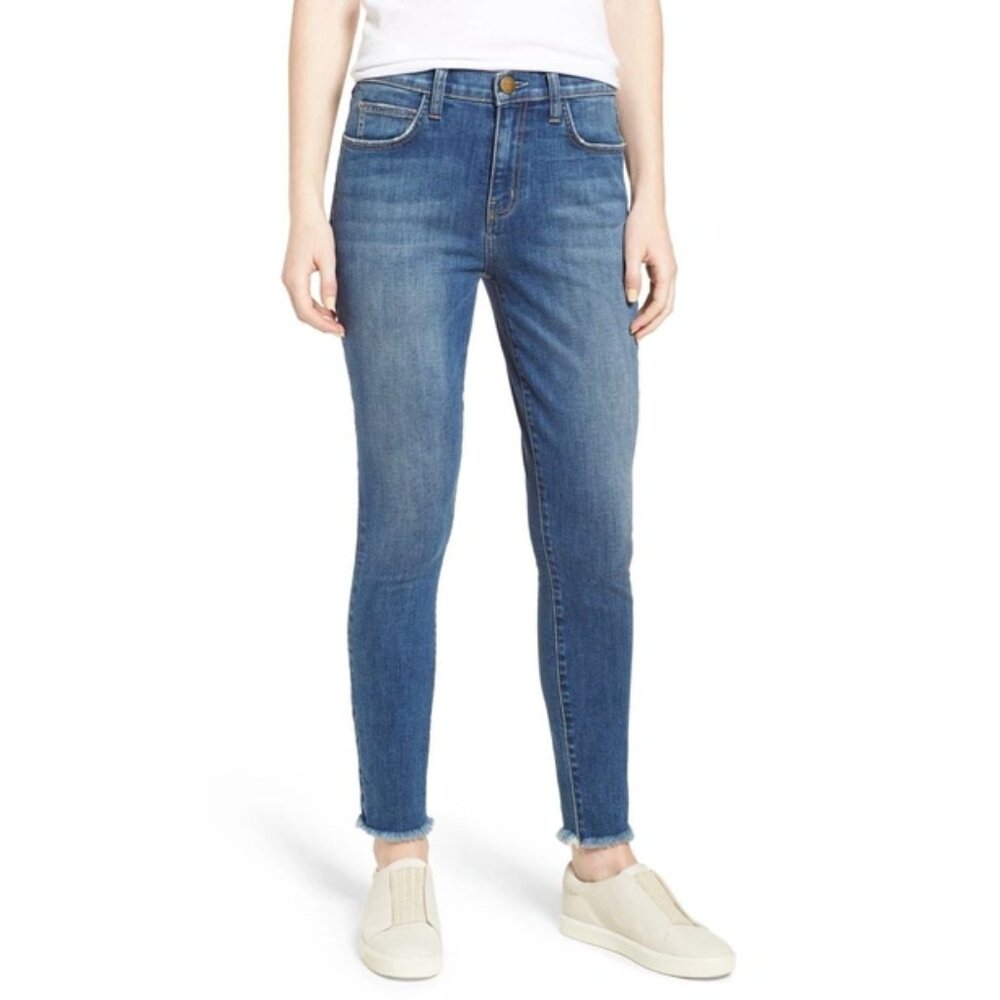 Current Elliott High Waist Stiletto Skinny Jeans 24 Divina Medium Blue Raw Hem